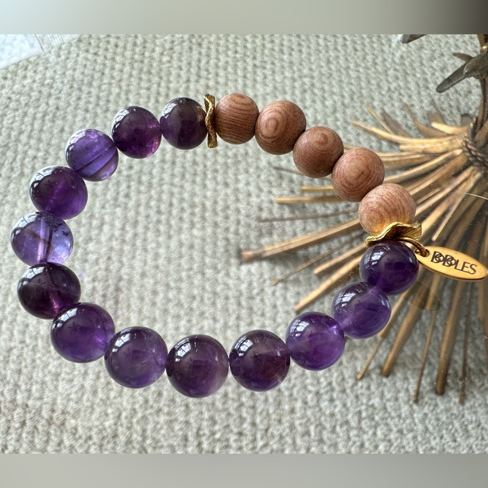 BOBOLES Amethyst & Wood Beaded Bracelet